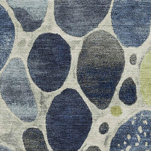 HomeRoots 5' X 8' Denim Blue, Lime Green & Ivory Geometric Area Rug - Durable, UV Protected, Easy-Care Design 710360