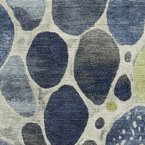 HomeRoots 5' X 8' Denim Blue, Lime Green & Ivory Geometric Area Rug - Durable, UV Protected, Easy-Care Design 710360