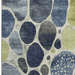 HomeRoots 5' X 8' Denim Blue, Lime Green & Ivory Geometric Area Rug - Durable, UV Protected, Easy-Care Design 710360