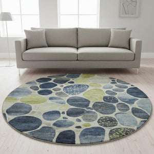 HomeRoots 8' X 10' Geometric Area Rug in Denim Blue, Lime Green & Ivory - Washable, UV Protected & Durable! 710362
