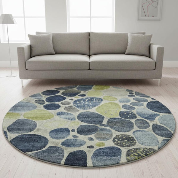 HomeRoots 8' X 10' Geometric Area Rug in Denim Blue, Lime Green & Ivory - Washable, UV Protected & Durable! 710362