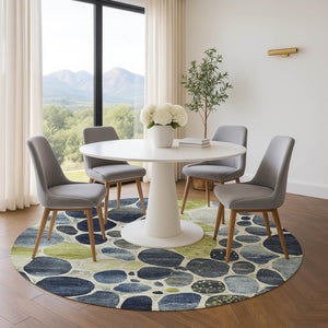 HomeRoots 8' X 10' Geometric Area Rug in Denim Blue, Lime Green & Ivory - Washable, UV Protected & Durable! 710362