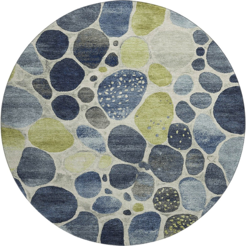 HomeRoots 8' X 10' Geometric Area Rug in Denim Blue, Lime Green & Ivory - Washable, UV Protected & Durable! 710362