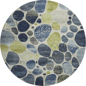 HomeRoots 8' X 10' Geometric Area Rug in Denim Blue, Lime Green & Ivory - Washable, UV Protected & Durable! 710362