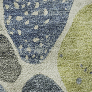 HomeRoots 8' X 10' Geometric Area Rug in Denim Blue, Lime Green & Ivory - Washable, UV Protected & Durable! 710362