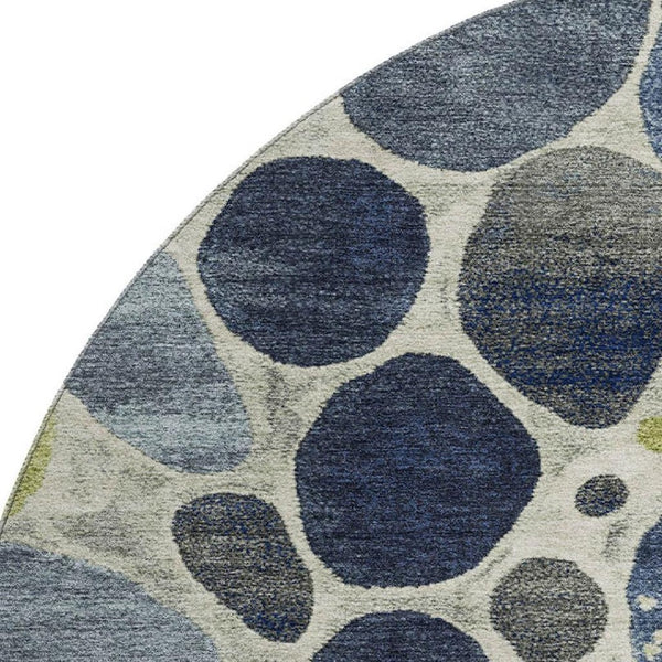 HomeRoots 8' X 10' Geometric Area Rug in Denim Blue, Lime Green & Ivory - Washable, UV Protected & Durable! 710362