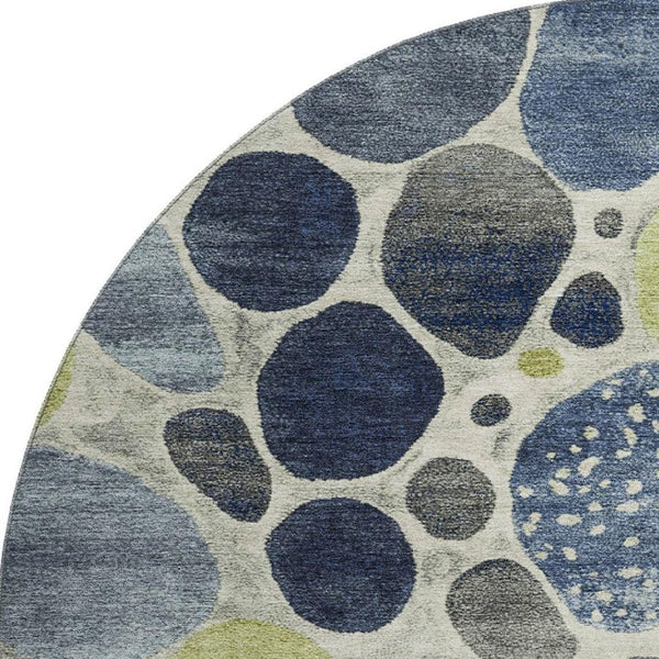 HomeRoots 8' X 10' Geometric Area Rug in Denim Blue, Lime Green & Ivory - Washable, UV Protected & Durable! 710362