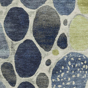 HomeRoots 9' X 12' Geometric Area Rug in Denim Blue, Lime Green & Ivory - Washable, UV Protected & Durable Design 710363