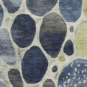 HomeRoots 10' Geometric Area Rug in Denim Blue, Lime Green & Ivory - Washable, UV-Protected, Non-Slip Design 710364