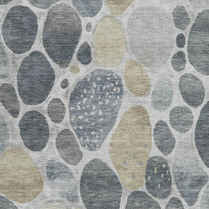 HomeRoots 5' X 8' Stylish Pewter Beige & Gray Geometric Washable Area Rug with UV Protection for Homes 710366