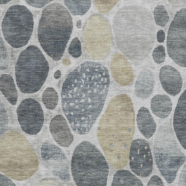 HomeRoots 5' X 8' Stylish Pewter Beige & Gray Geometric Washable Area Rug with UV Protection for Homes 710366