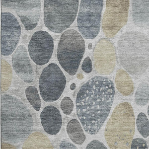 HomeRoots 8' Washable Geometric Round Rug in Pewter, Beige & Gray – Durable, Stain-Resistant, UV Protected! 710367