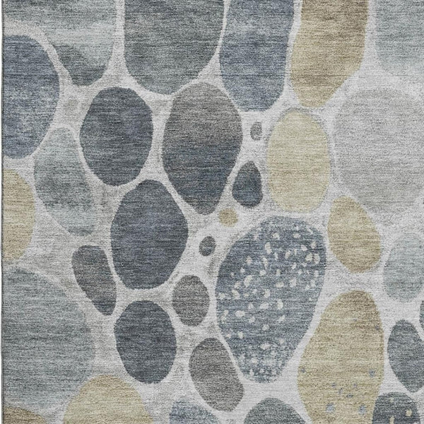 HomeRoots 8' Washable Geometric Round Rug in Pewter, Beige & Gray – Durable, Stain-Resistant, UV Protected! 710367