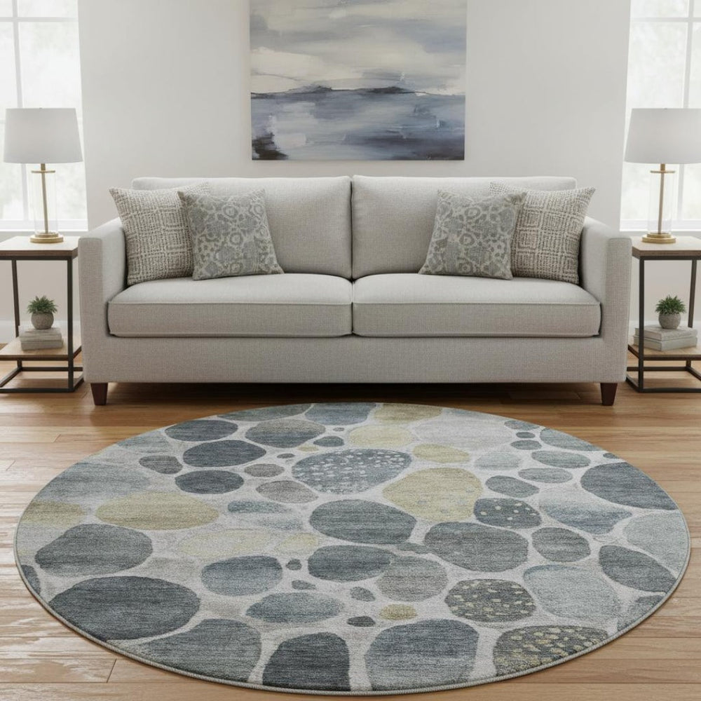 HomeRoots 8' X 10' Washable Geometric Area Rug in Pewter Beige & Gray with UV Protection for High-Traffic Spaces 710368