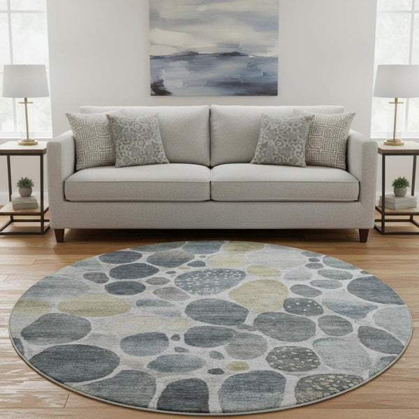 HomeRoots 8' X 10' Washable Geometric Area Rug in Pewter Beige & Gray with UV Protection for High-Traffic Spaces 710368