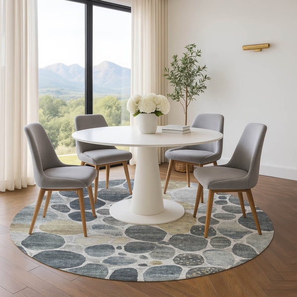 HomeRoots 8' X 10' Washable Geometric Area Rug in Pewter Beige & Gray with UV Protection for High-Traffic Spaces 710368
