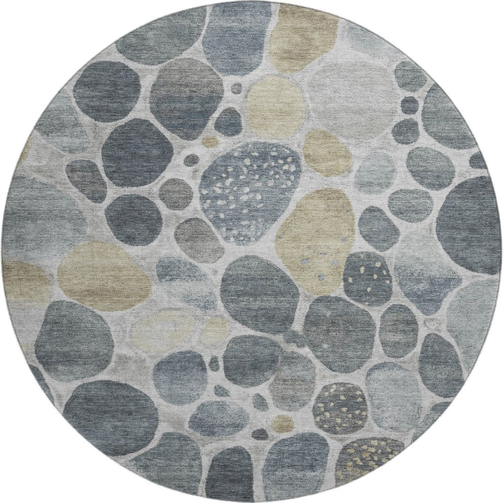 HomeRoots 8' X 10' Washable Geometric Area Rug in Pewter Beige & Gray with UV Protection for High-Traffic Spaces 710368