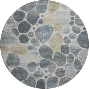 HomeRoots 8' X 10' Washable Geometric Area Rug in Pewter Beige & Gray with UV Protection for High-Traffic Spaces 710368