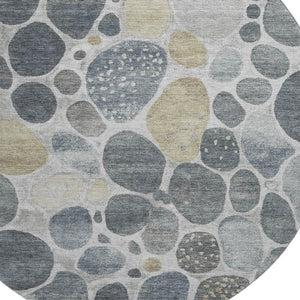 HomeRoots 8' X 10' Washable Geometric Area Rug in Pewter Beige & Gray with UV Protection for High-Traffic Spaces 710368