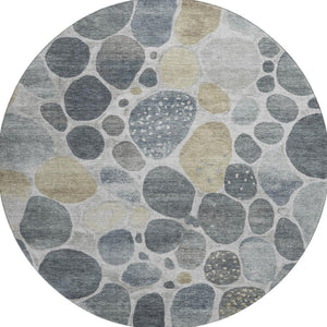 HomeRoots 8' X 10' Washable Geometric Area Rug in Pewter Beige & Gray with UV Protection for High-Traffic Spaces 710368