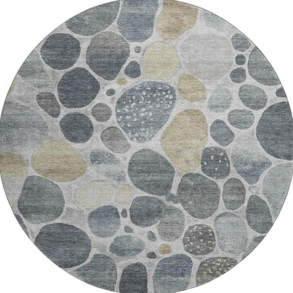 HomeRoots 8' X 10' Washable Geometric Area Rug in Pewter Beige & Gray with UV Protection for High-Traffic Spaces 710368