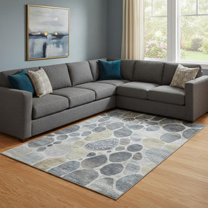 HomeRoots 9' X 12' Geometric Area Rug in Pewter Beige & Gray – Washable, UV-Protected, Stain-Resistant Comfort 710369
