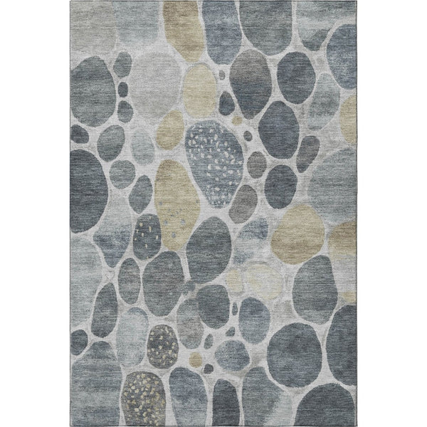 HomeRoots 9' X 12' Geometric Area Rug in Pewter Beige & Gray – Washable, UV-Protected, Stain-Resistant Comfort 710369
