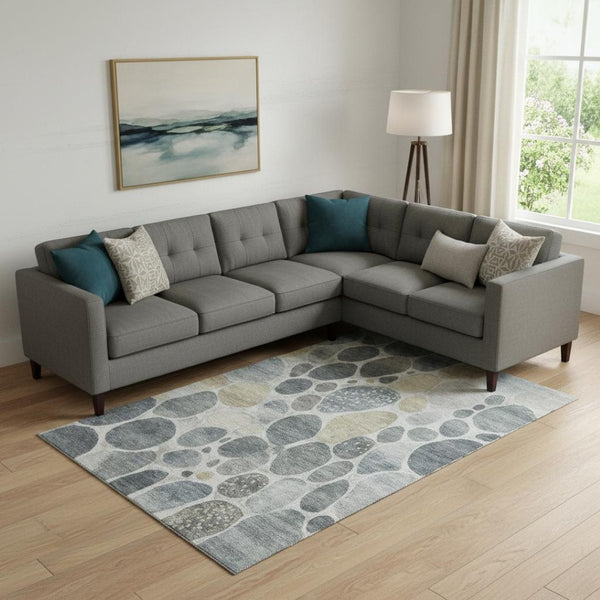 HomeRoots 10' X 14' Pewter Beige & Gray Geometric Washable Area Rug - UV Protected, Durable & Stylish Design 710370