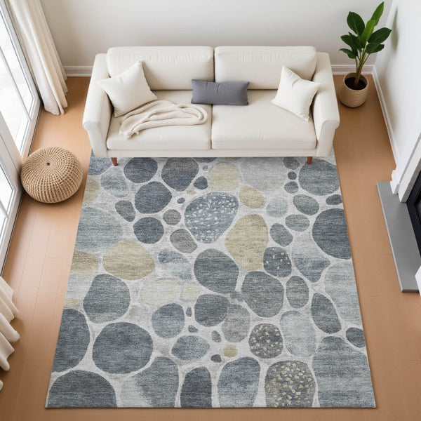 HomeRoots 10' X 14' Pewter Beige & Gray Geometric Washable Area Rug - UV Protected, Durable & Stylish Design 710370