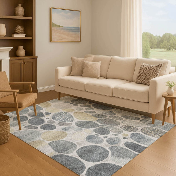 HomeRoots 10' X 14' Pewter Beige & Gray Geometric Washable Area Rug - UV Protected, Durable & Stylish Design 710370