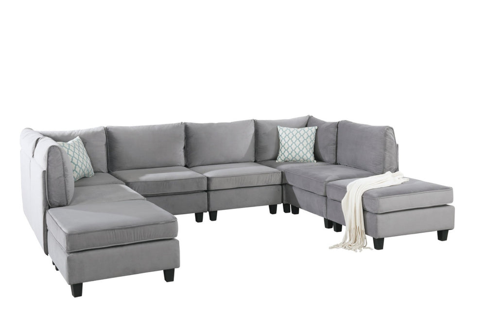 English Elm Siena Eight Piece Modular U Shaped Sectional with Velvet Upholstery for Large Living Rooms B2749S00066