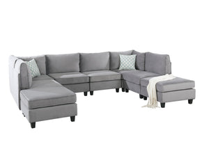 English Elm Siena Eight Piece Modular U Shaped Sectional with Velvet Upholstery for Large Living Rooms B2749S00066