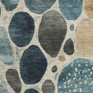 HomeRoots 5' X 8' Teal Beige Ivory Geometric Area Rug - Soft, Washable, UV-Protected, Stain-Resistant Style! 710372