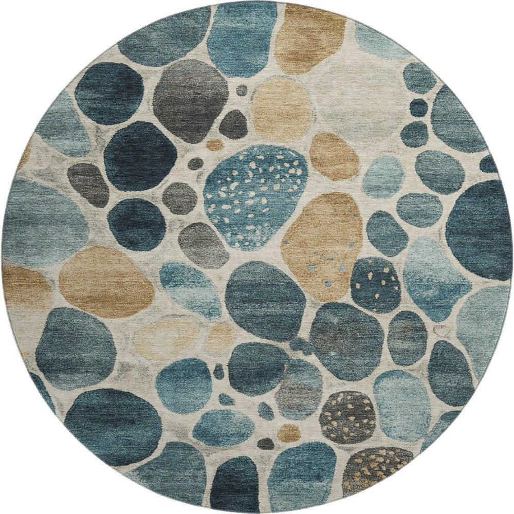 HomeRoots 8' X 10' Modern Geometric Washable Area Rug in Teal, Beige & Ivory with UV Protection & Non-Slip 710374