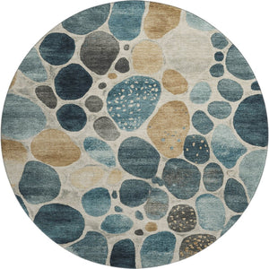 HomeRoots 8' X 10' Modern Geometric Washable Area Rug in Teal, Beige & Ivory with UV Protection & Non-Slip 710374