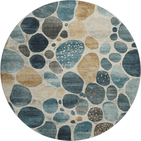 HomeRoots 8' X 10' Modern Geometric Washable Area Rug in Teal, Beige & Ivory with UV Protection & Non-Slip 710374