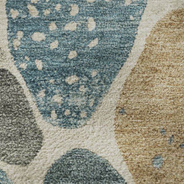 HomeRoots 8' X 10' Modern Geometric Washable Area Rug in Teal, Beige & Ivory with UV Protection & Non-Slip 710374