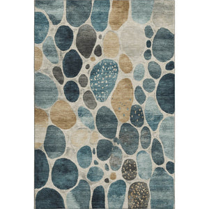 HomeRoots 9' X 12' Teal Beige Ivory Geometric Area Rug - Washable, UV Protected, Perfect for Kids & Pets! 710375