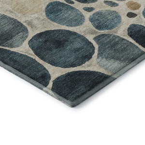 HomeRoots 9' X 12' Teal Beige Ivory Geometric Area Rug - Washable, UV Protected, Perfect for Kids & Pets! 710375