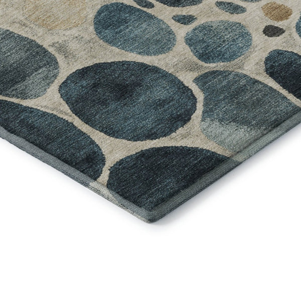 HomeRoots 9' X 12' Teal Beige Ivory Geometric Area Rug - Washable, UV Protected, Perfect for Kids & Pets! 710375