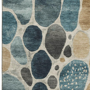 HomeRoots 9' X 12' Teal Beige Ivory Geometric Area Rug - Washable, UV Protected, Perfect for Kids & Pets! 710375