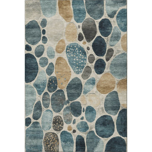 HomeRoots 9' X 12' Teal Beige Ivory Geometric Area Rug - Washable, UV Protected, Perfect for Kids & Pets! 710375