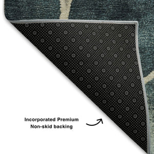 HomeRoots 10' Teal, Beige & Ivory Geometric Washable Area Rug – Durable, UV-Protected Style for Busy Homes 710376
