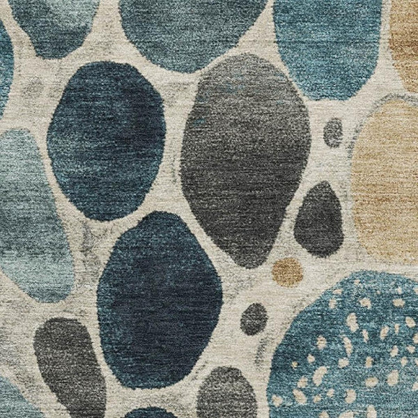 HomeRoots 10' Teal, Beige & Ivory Geometric Washable Area Rug – Durable, UV-Protected Style for Busy Homes 710376