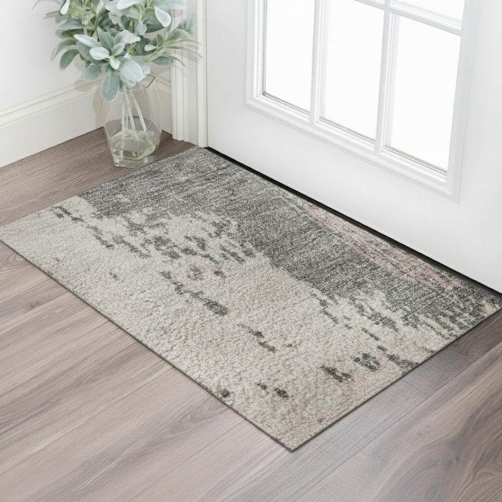 HomeRoots 5' X 8' Abstract Washable Area Rug in Blush Beige & Sage - Durable, UV Protected, Easy-Care Design 710378