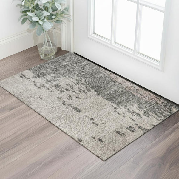 HomeRoots 5' X 8' Abstract Washable Area Rug in Blush Beige & Sage - Durable, UV Protected, Easy-Care Design 710378