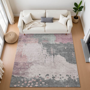 HomeRoots 9' X 12' Blush Beige & Sage Abstract Washable Area Rug - UV Protected, Durable, Kid & Pet Friendly! 710381