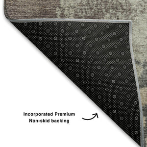 HomeRoots 8' X 10' Stylish Khaki Taupe & Copper Abstract Washable Area Rug with UV Protection & Durability 710386
