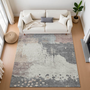 HomeRoots 10' Khaki Taupe & Copper Abstract Washable Area Rug – UV Protected, Durable, Stain Resistant Design 710388