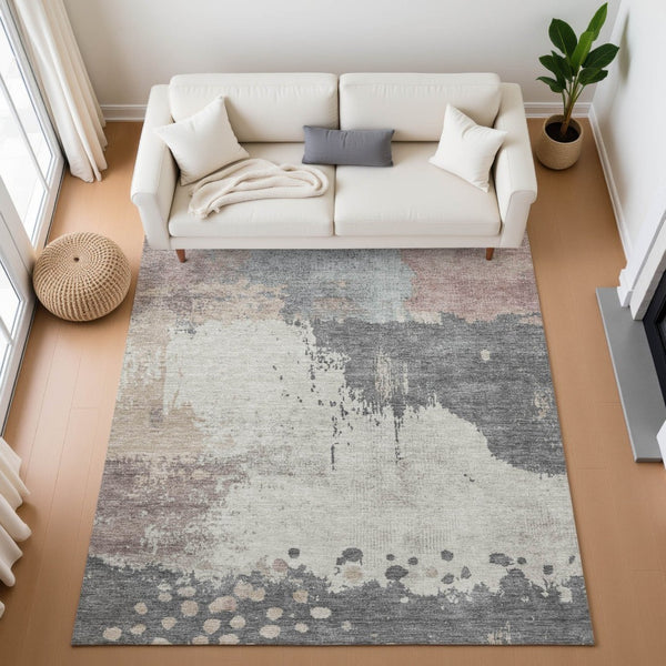 HomeRoots 10' Khaki Taupe & Copper Abstract Washable Area Rug – UV Protected, Durable, Stain Resistant Design 710388